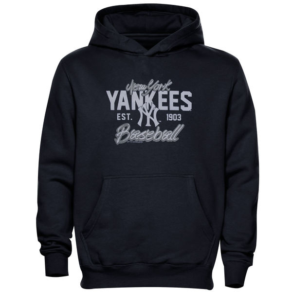 Men New York Yankees Script Baseball Pullover Hoodie Navy Blue->new york yankees->MLB Jersey